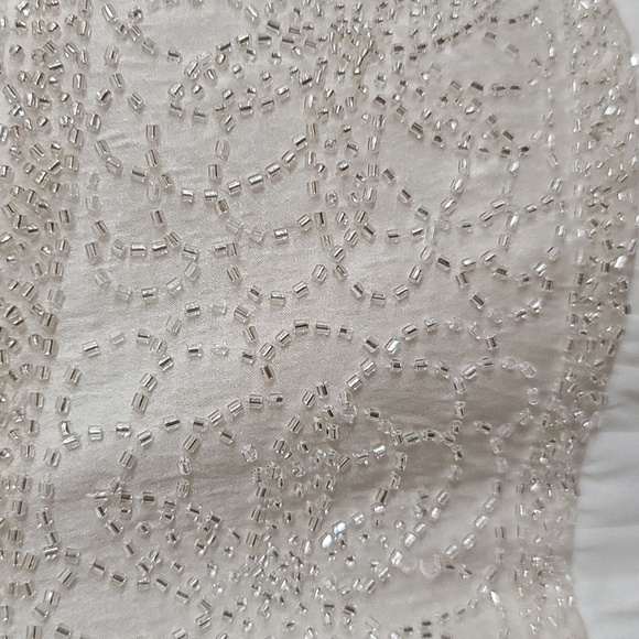 VTG Oleg Cassini Womens Formal Dress Off White SILK Beaded Pleated Wedding Sz 16 - Picture 4 of 16